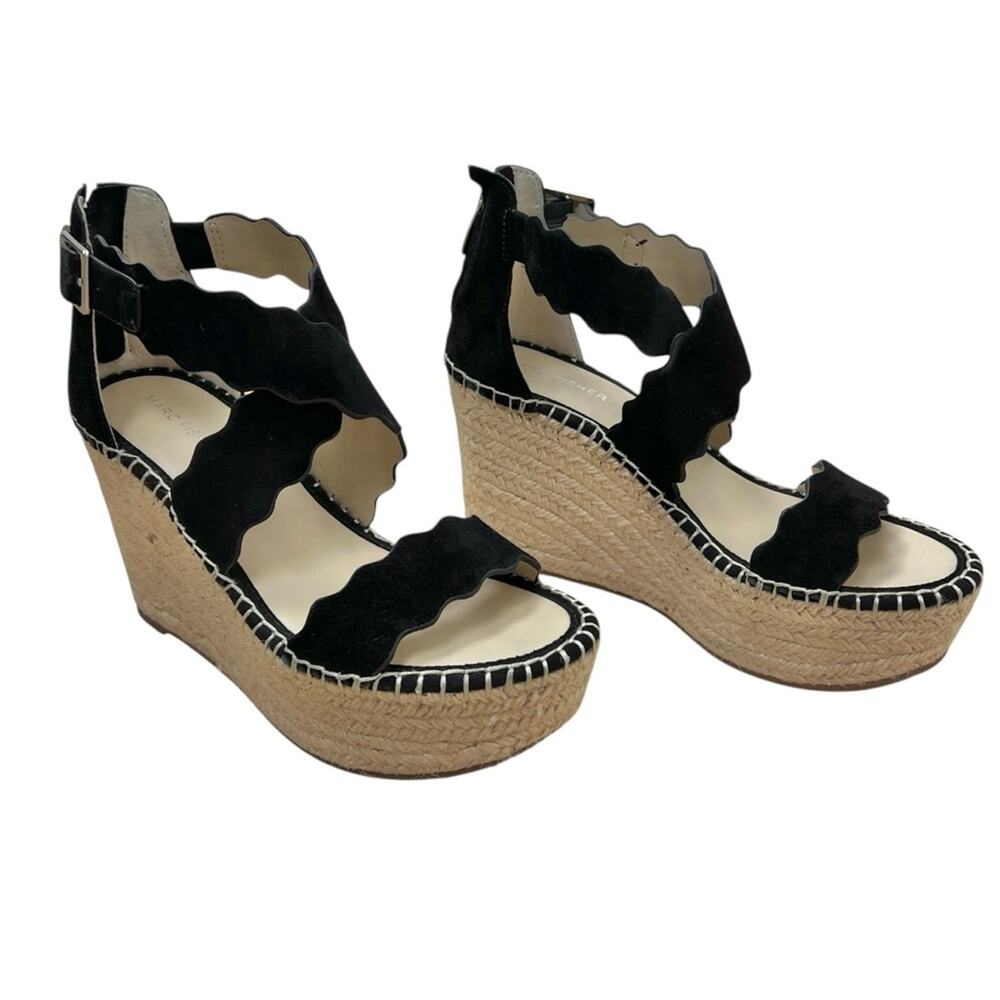 NEW Marc Fisher Calita Black Suede Platform Espadrille Wedge Sandals 7